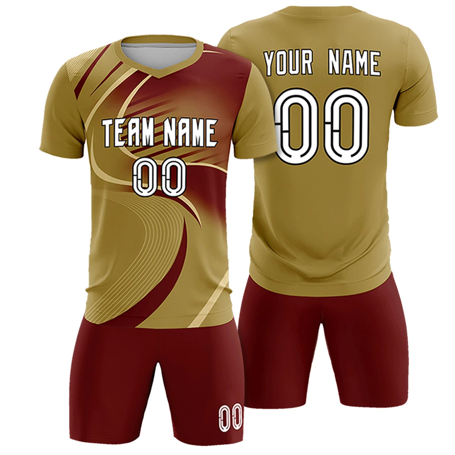 Custom Old Gold Khaki-Crimson Casual Printing Sportswear Soccer Sets Jersey