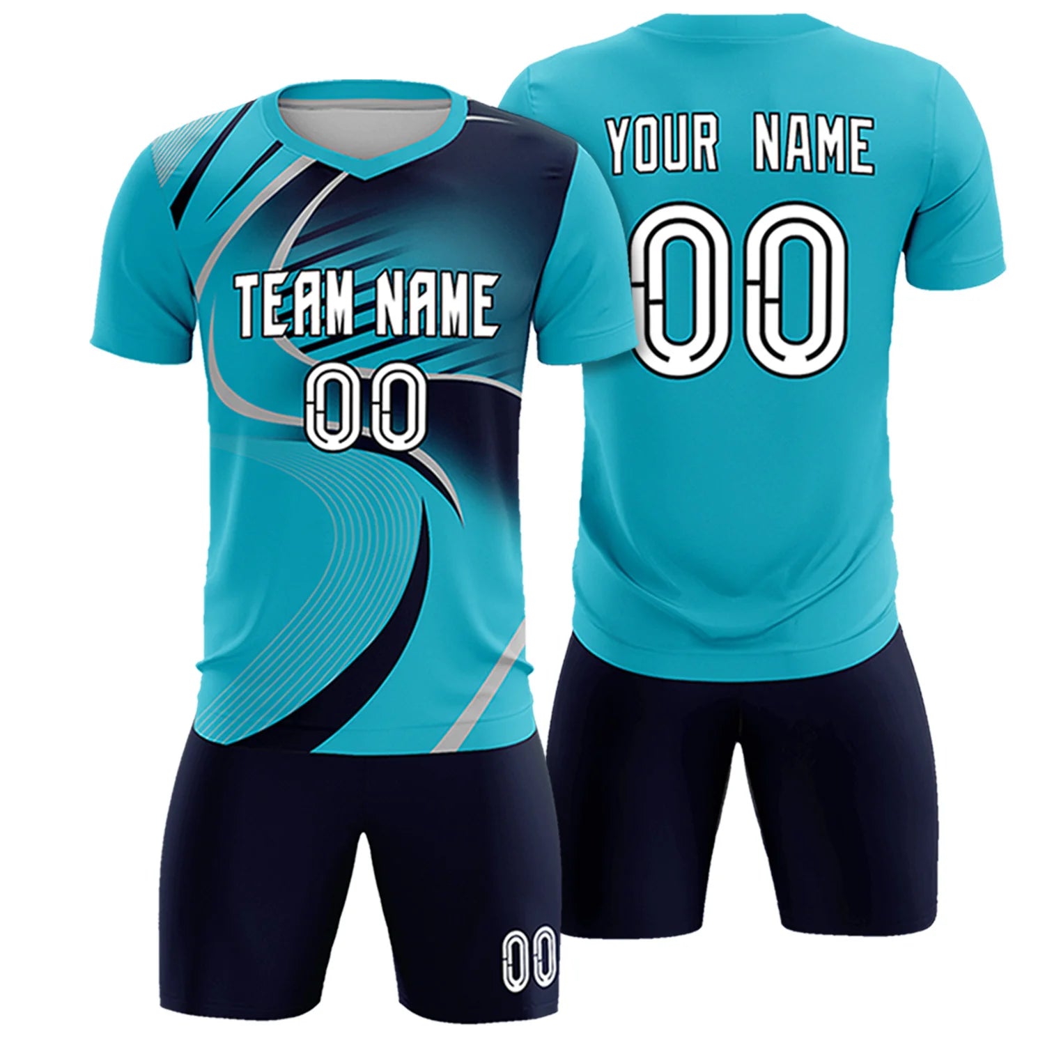 Custom Powder Blue Gray-Navy Casual Printing Sportswear Soccer Sets Jersey