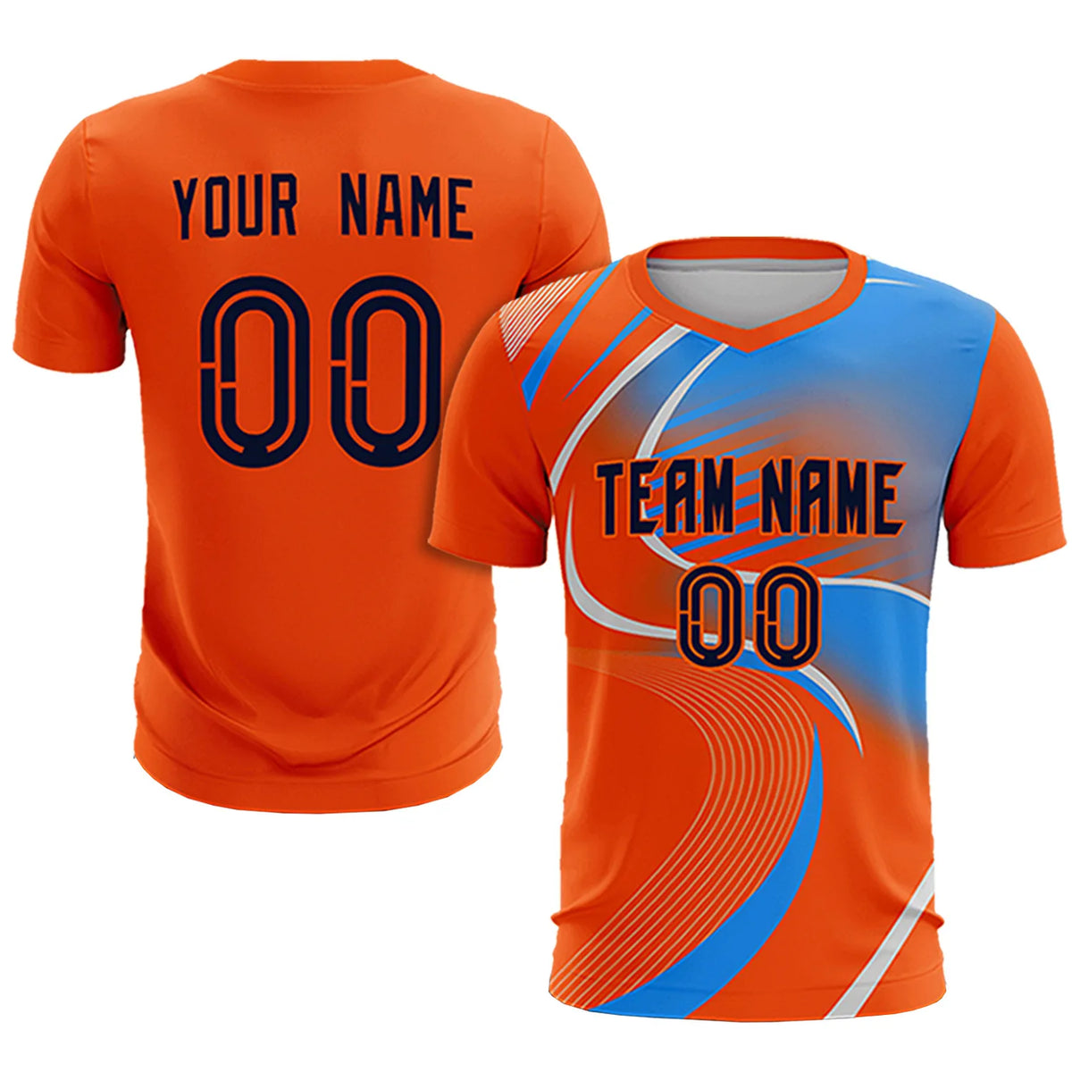 Custom Orange Gray-Light Blue Casual Printing Sportswear Soccer Sets Jersey