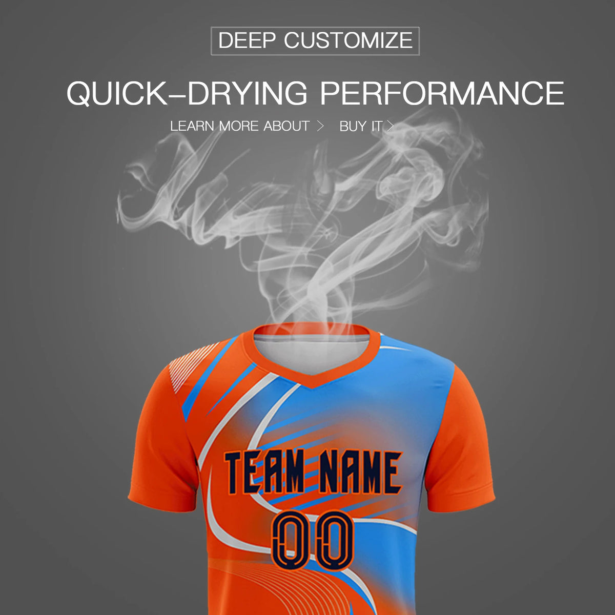 Custom Orange Gray-Light Blue Casual Printing Sportswear Soccer Sets Jersey