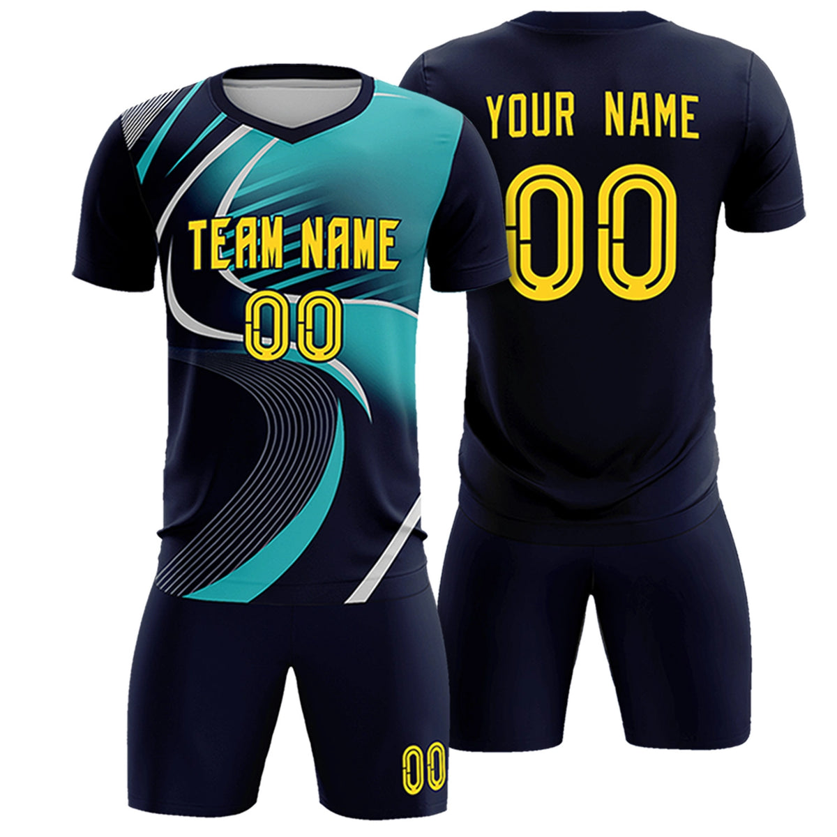 Custom Navy Gray-Aqua Casual Printing Sportswear Soccer Sets Jersey