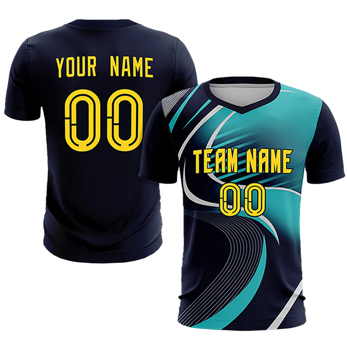 Custom Navy Gray-Aqua Casual Printing Sportswear Soccer Sets Jersey