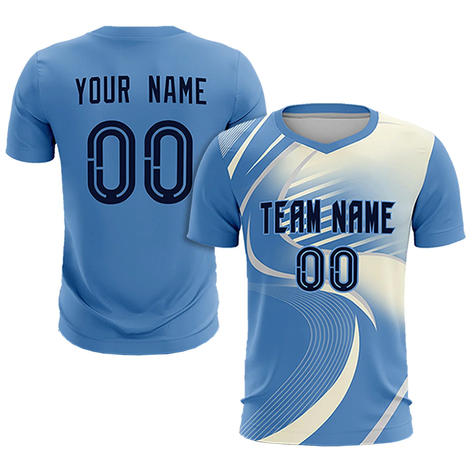 Custom Light Blue Gray-Khaki Casual Printing Sportswear Soccer Sets Jersey