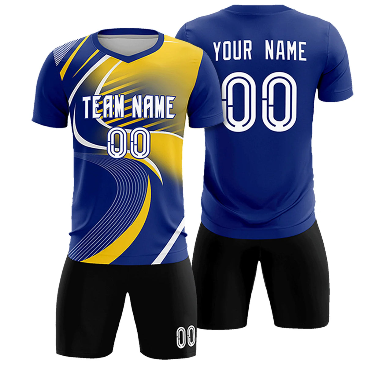 Custom Royal Blue White-Gold01 Casual Printing Sportswear Soccer Sets Jersey
