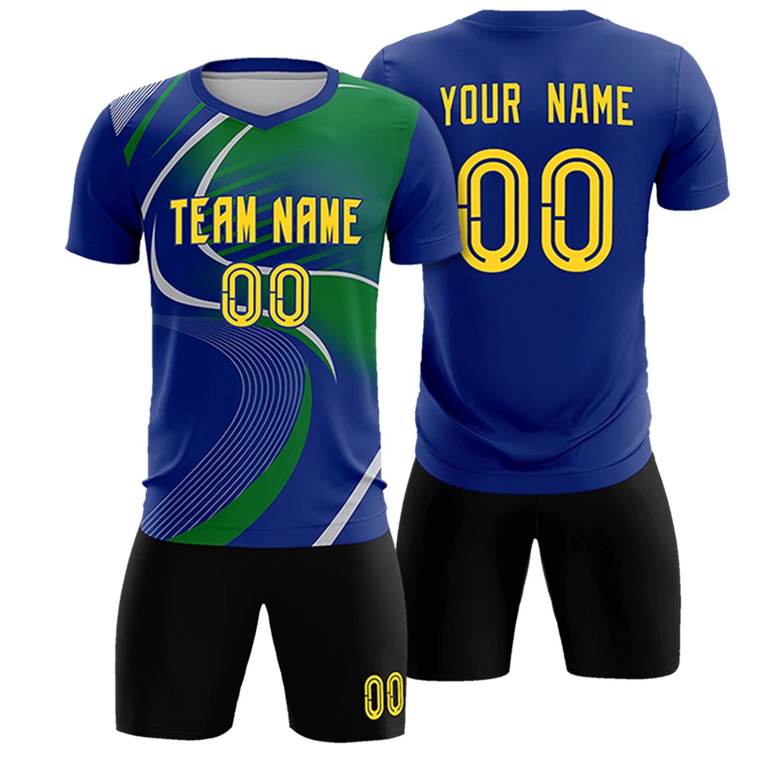 Custom Royal Blue Gray-Kelly Green Casual Printing Sportswear Soccer Sets Jersey