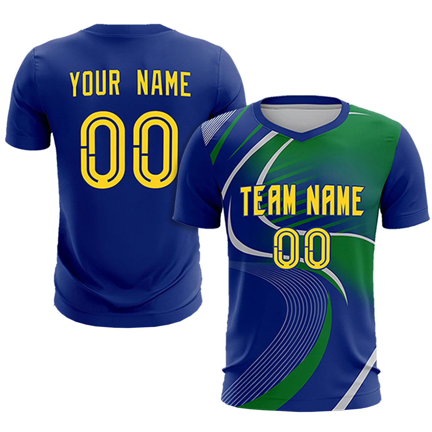 Custom Royal Blue Gray-Kelly Green Casual Printing Sportswear Soccer Sets Jersey
