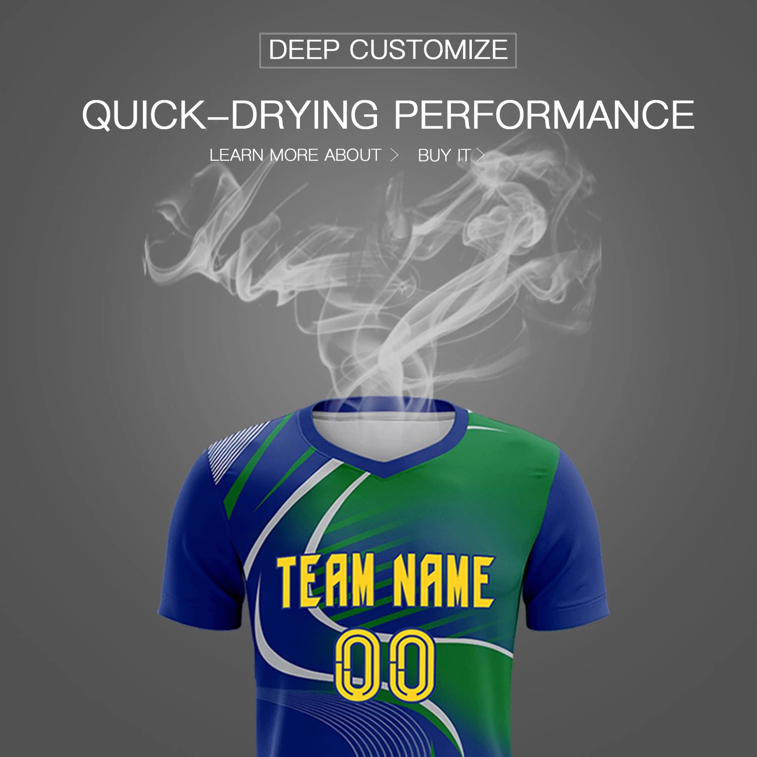 Custom Royal Blue Gray-Kelly Green Casual Printing Sportswear Soccer Sets Jersey