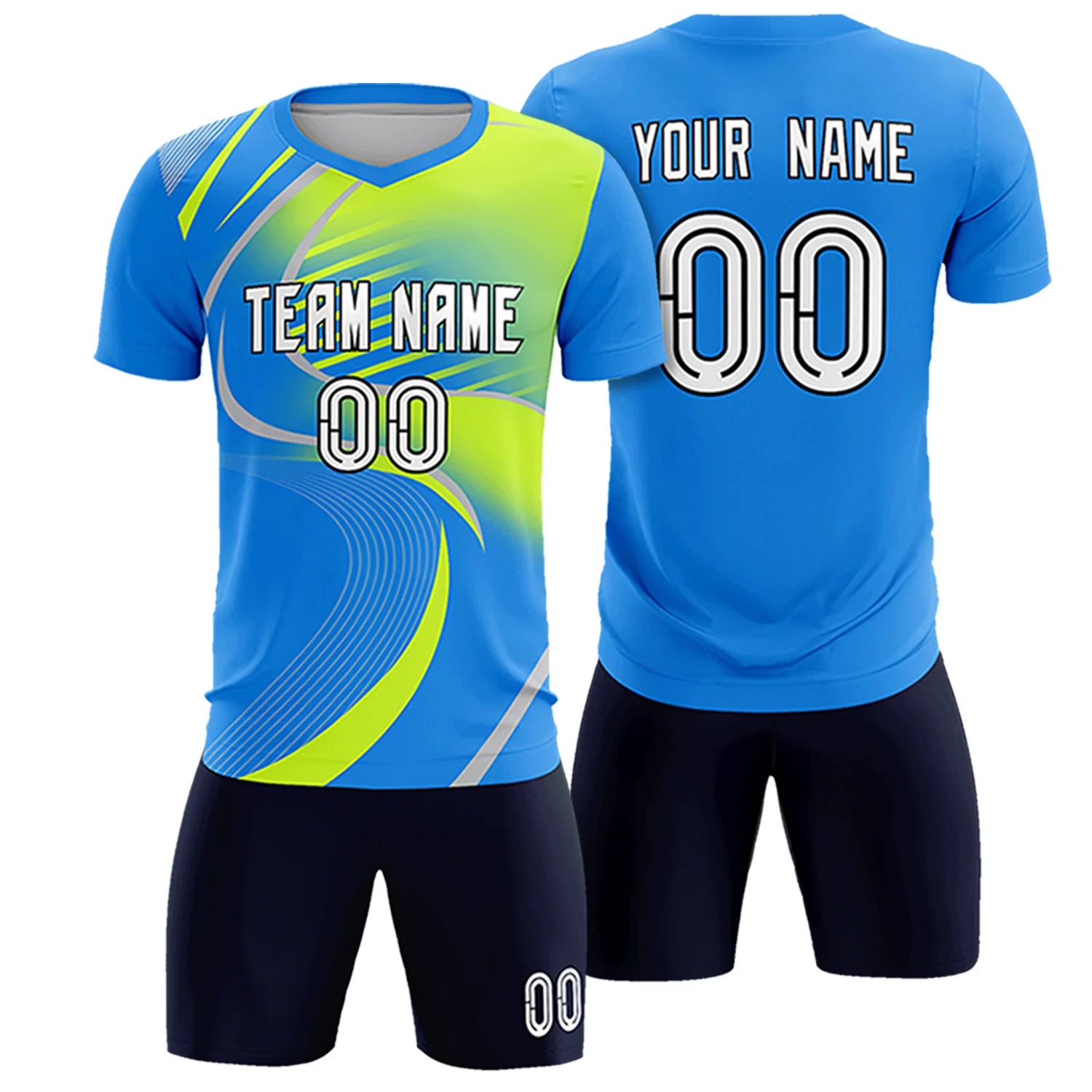 Custom Powder Blue Gray-Neon Green Casual Printing Sportswear Soccer Sets Jersey