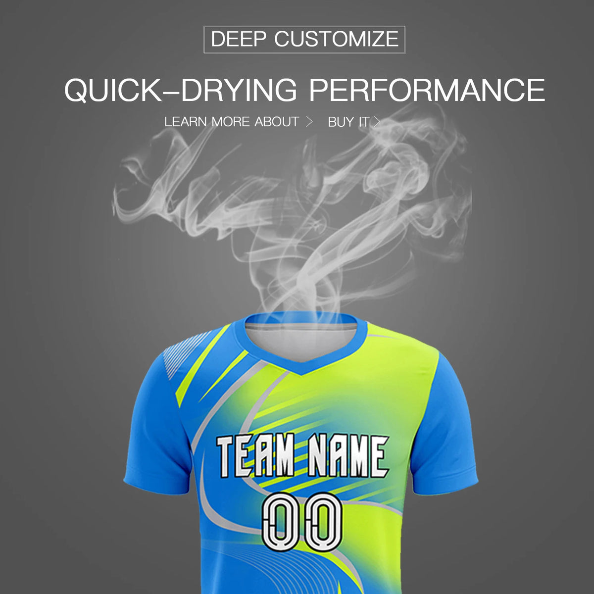 Custom Powder Blue Gray-Neon Green Casual Printing Sportswear Soccer Sets Jersey