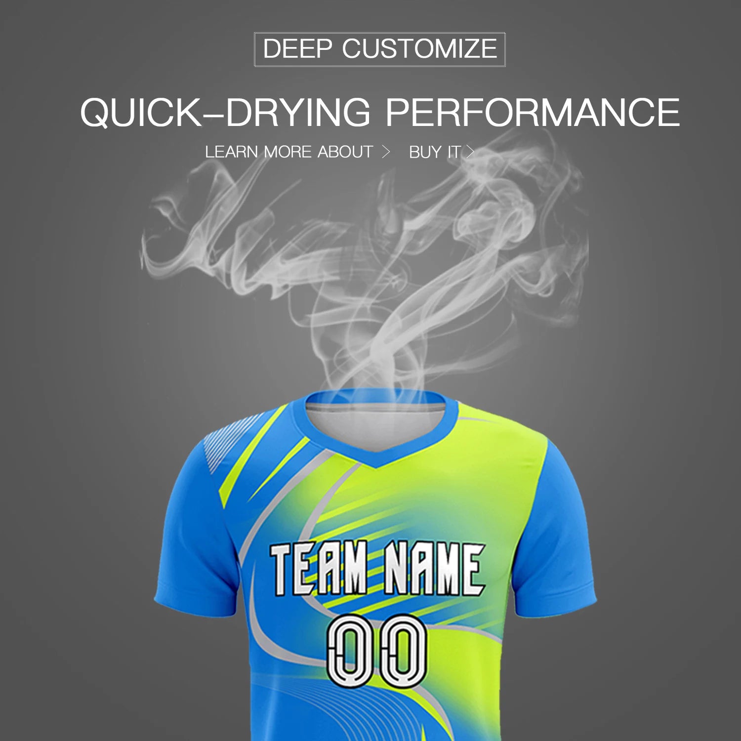 Custom Powder Blue Gray-Neon Green Casual Printing Sportswear Soccer Sets Jersey