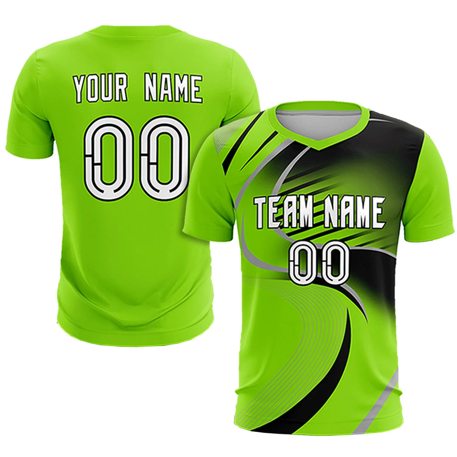 Custom Neon Green Gray-Black Casual Printing Sportswear Soccer Sets Jersey