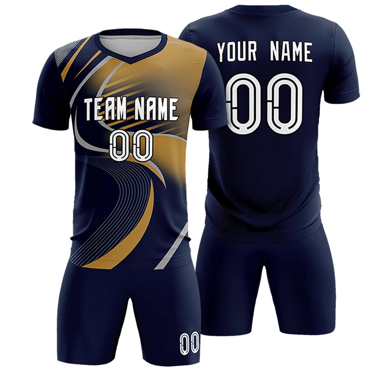 Custom Navy Gray-Old Gold Casual Printing Sportswear Soccer Sets Jersey