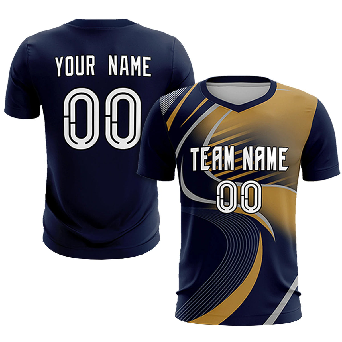 Custom Navy Gray-Old Gold Casual Printing Sportswear Soccer Sets Jersey