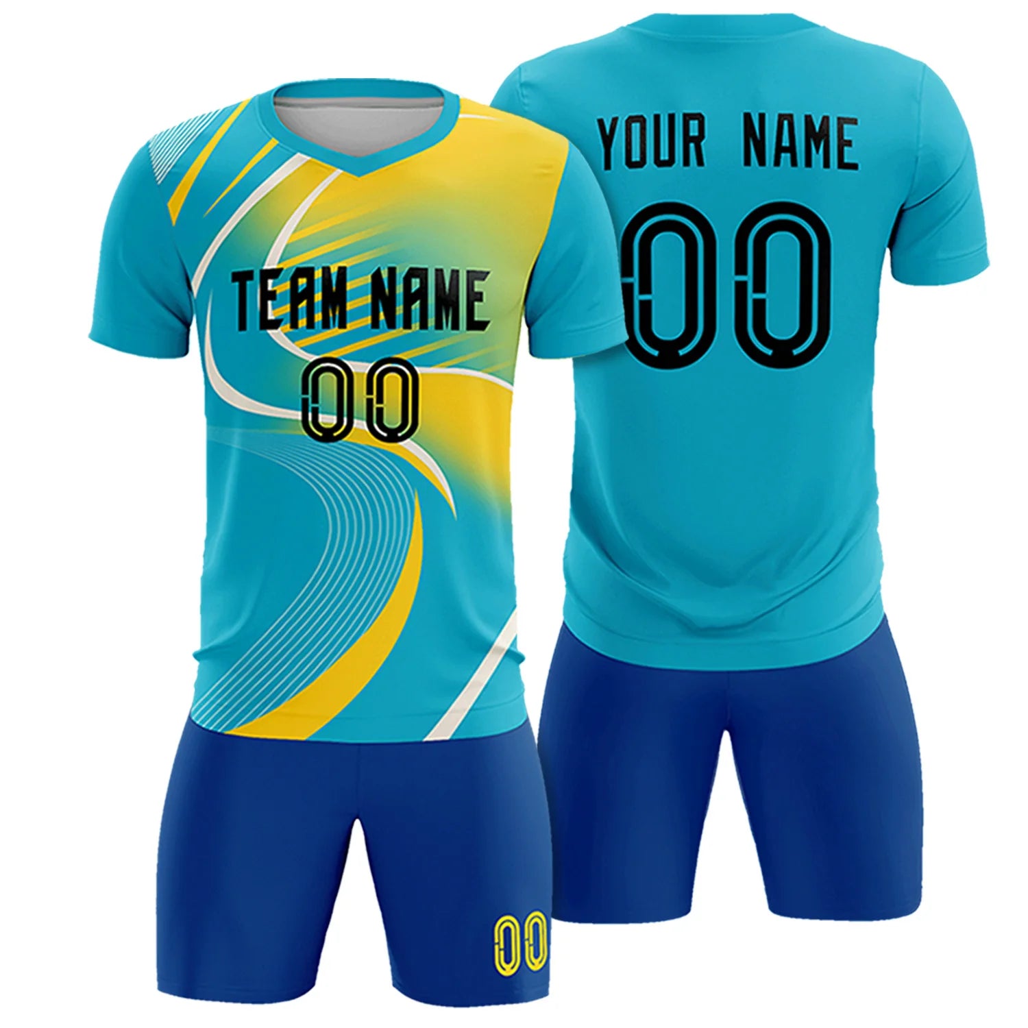 Custom Aqua Black-Gold01 Casual Printing Sportswear Soccer Sets Jersey