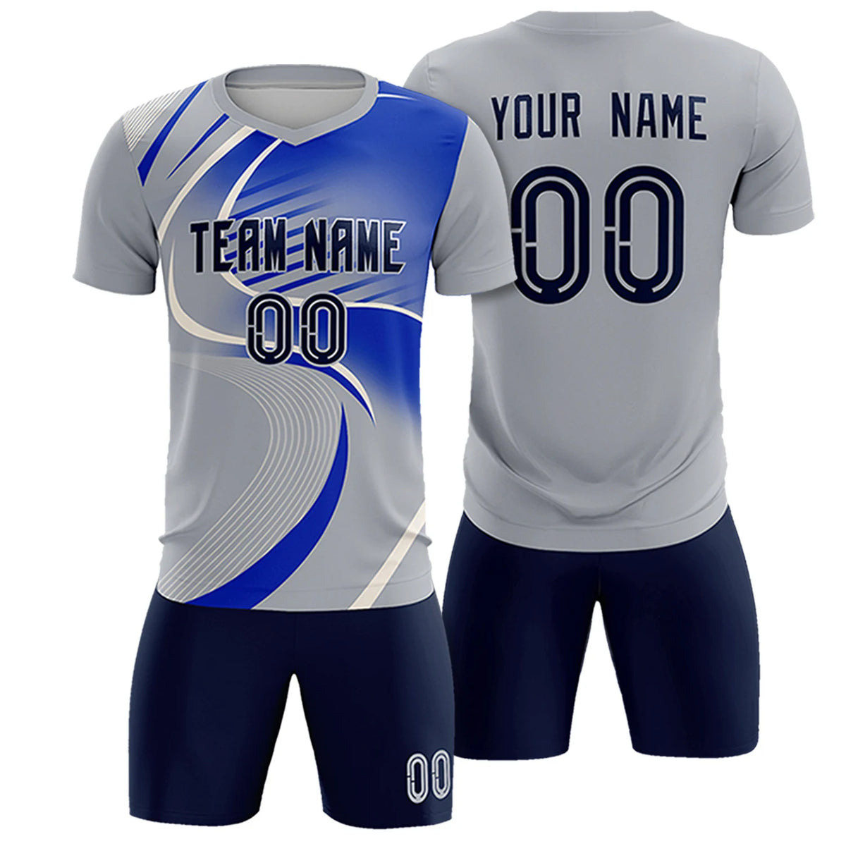 Custom Gray White-Royal Blue Casual Printing Sportswear Soccer Sets Jersey