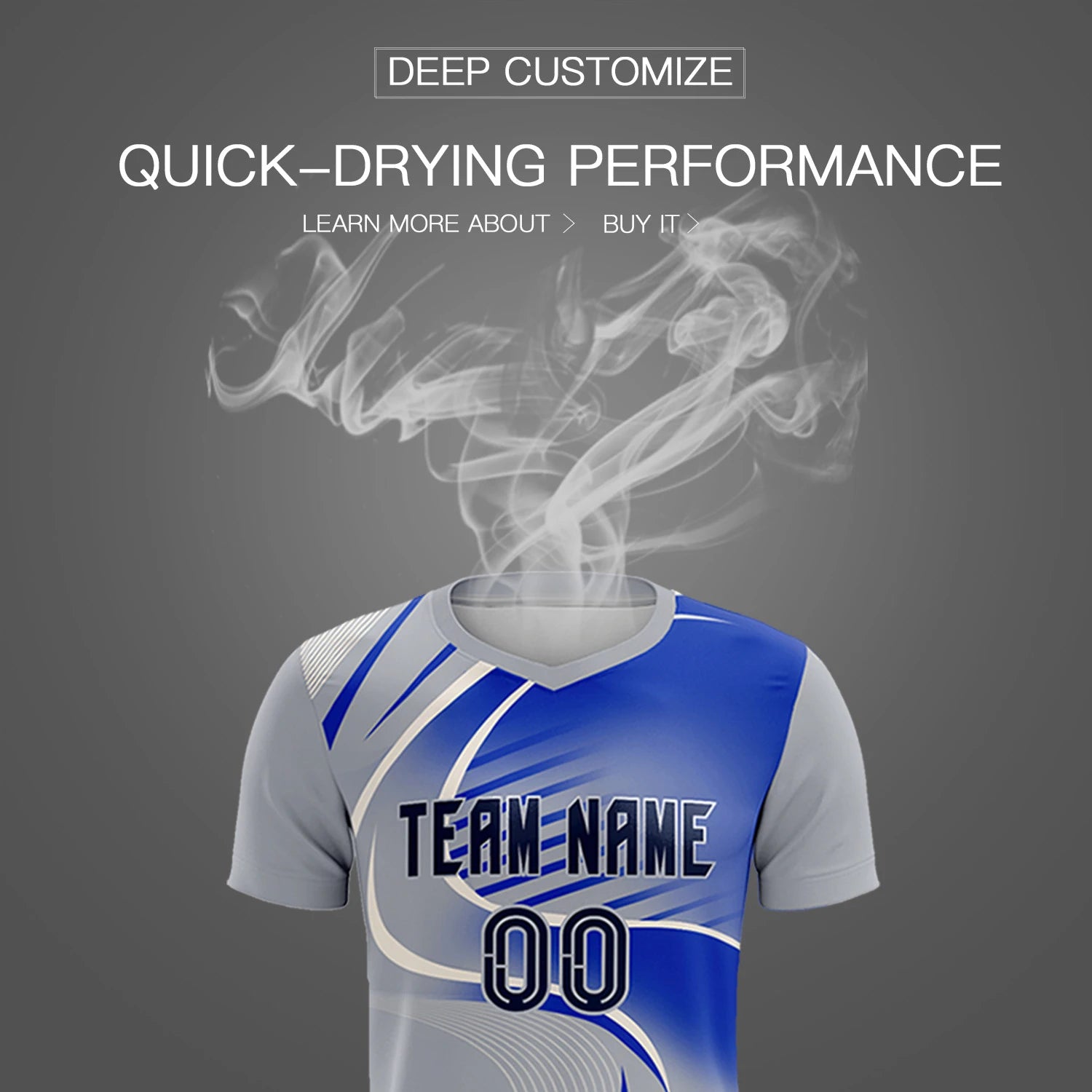 Custom Gray White-Royal Blue Casual Printing Sportswear Soccer Sets Jersey