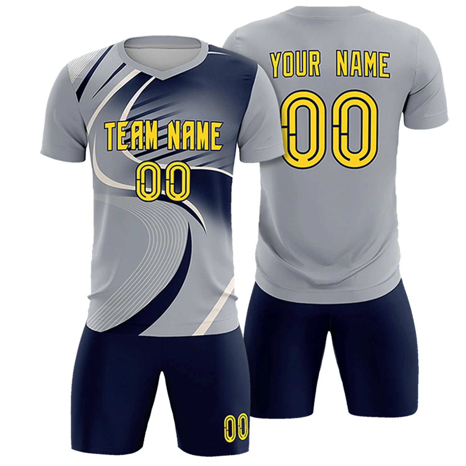 Custom Gray White-Navy Casual Printing Sportswear Soccer Sets Jersey