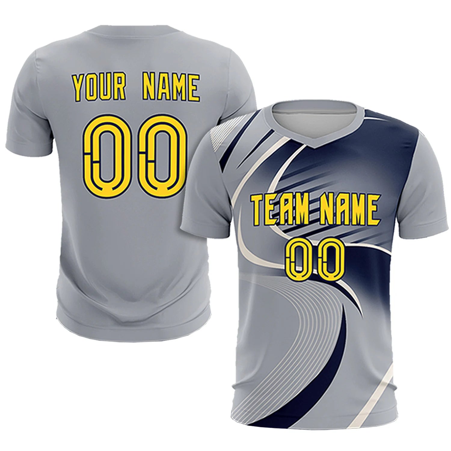 Custom Gray White-Navy Casual Printing Sportswear Soccer Sets Jersey