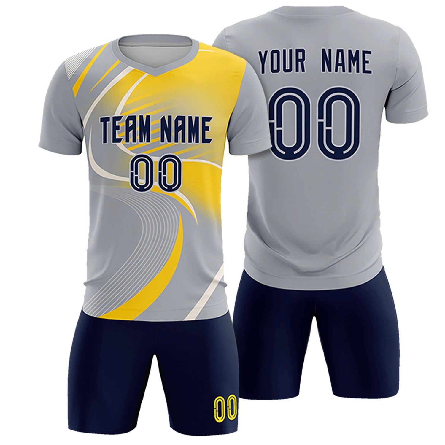 Custom Gray White-Gold01 Casual Printing Sportswear Soccer Sets Jersey