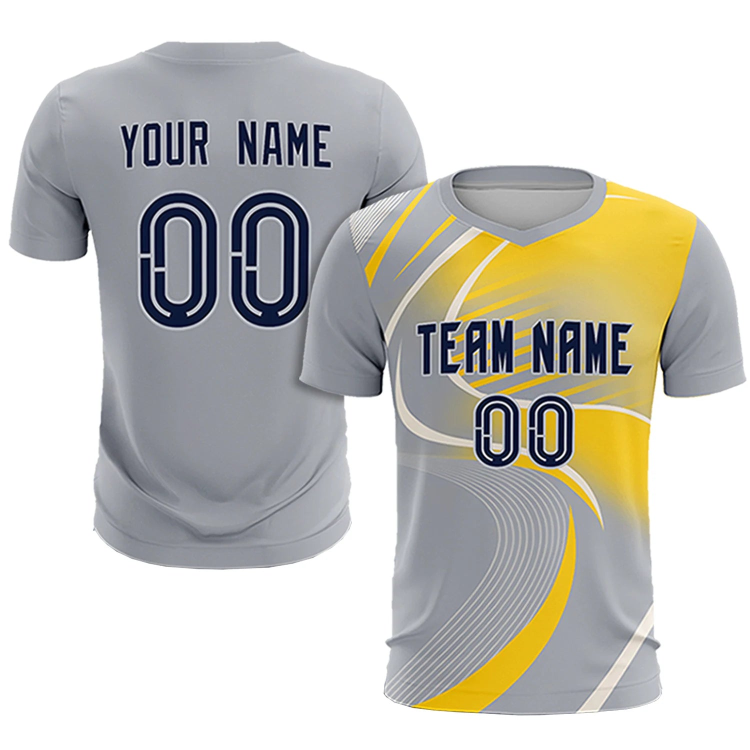 Custom Gray White-Gold01 Casual Printing Sportswear Soccer Sets Jersey