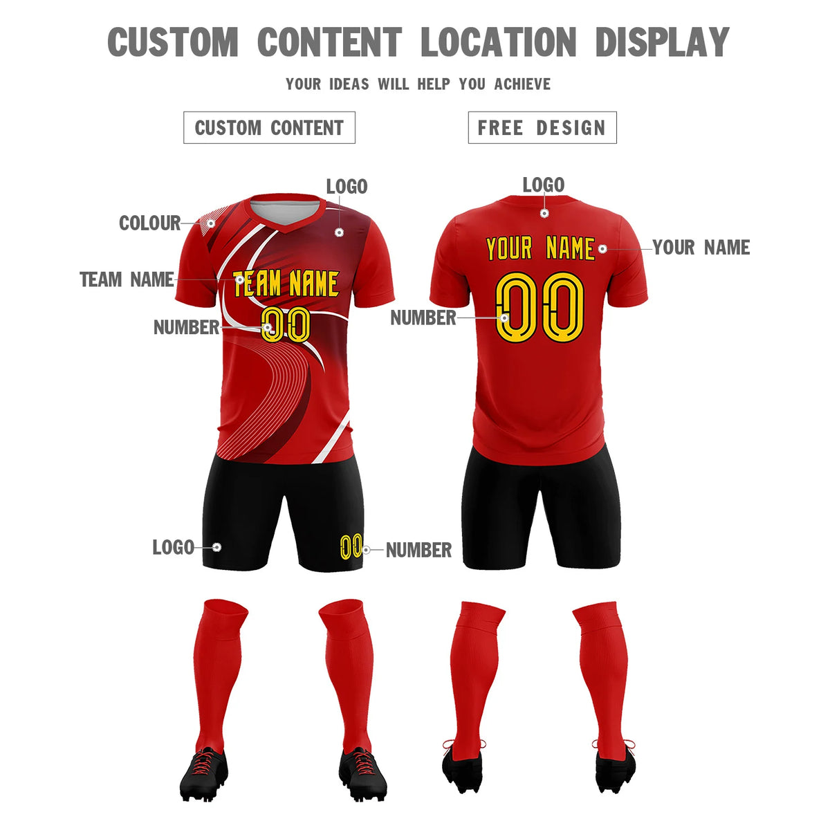 Custom Red White-Crimson Casual Printing Sportswear Soccer Sets Jersey