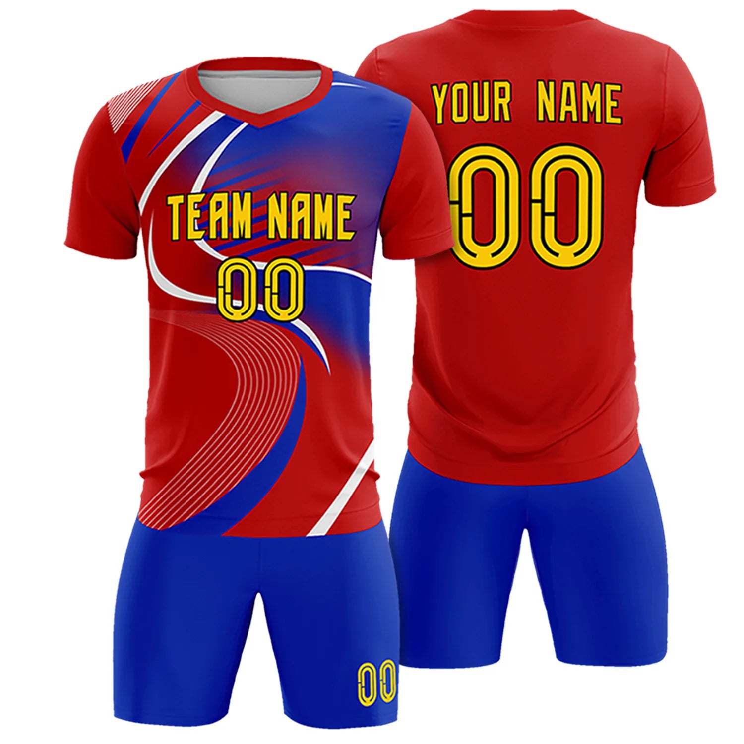 Custom Red White-Royal Blue Casual Printing Sportswear Soccer Sets Jersey