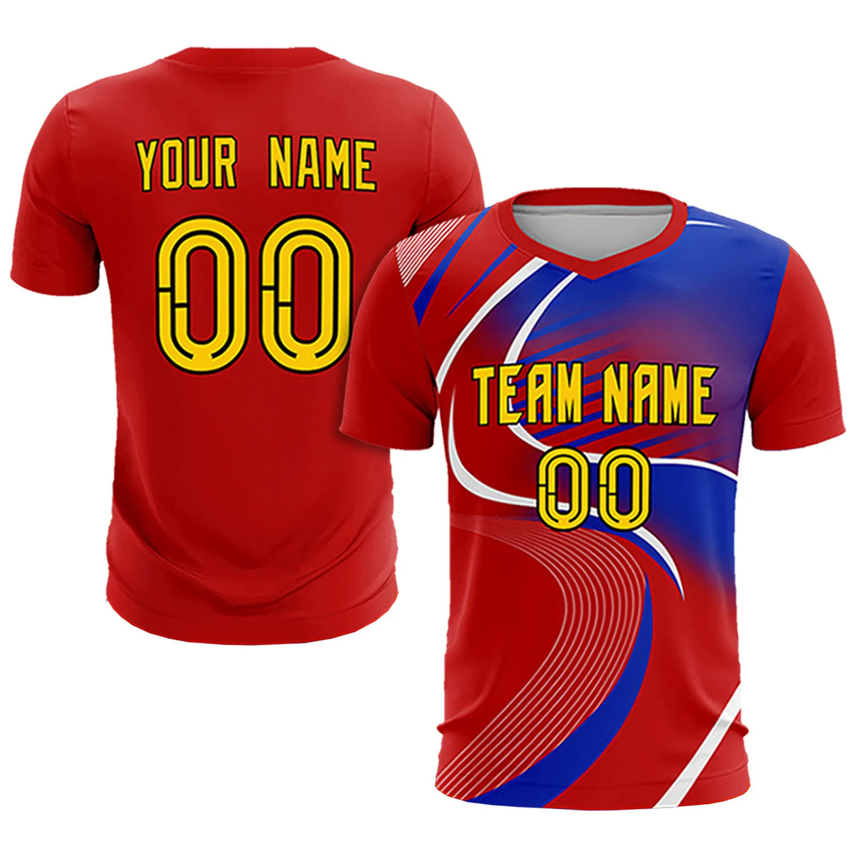 Custom Red White-Royal Blue Casual Printing Sportswear Soccer Sets Jersey