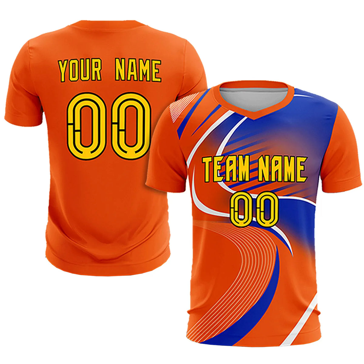 Custom Orange White-Royal Blue Casual Printing Sportswear Soccer Sets Jersey