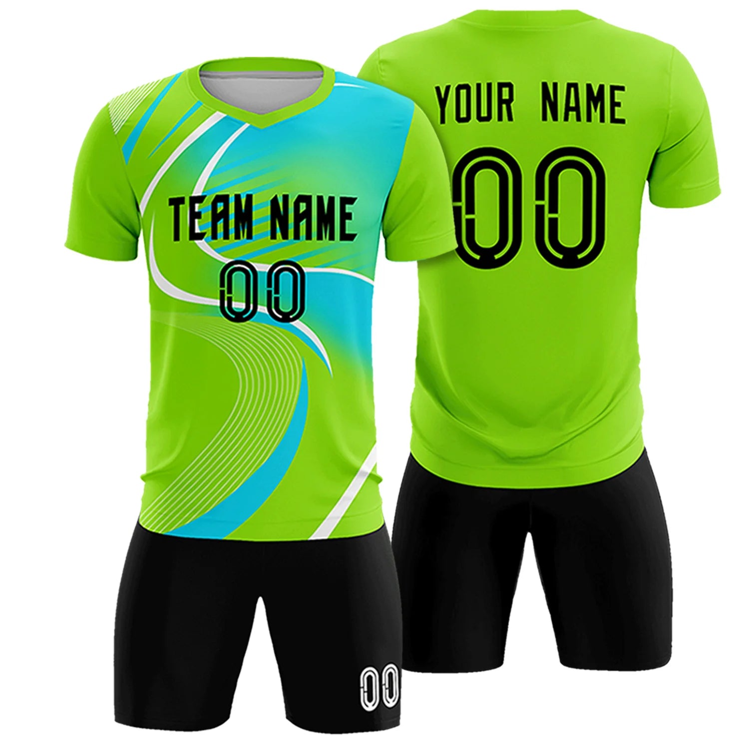 Custom Neon Green White-Sky Blue Casual Printing Sportswear Soccer Sets Jersey