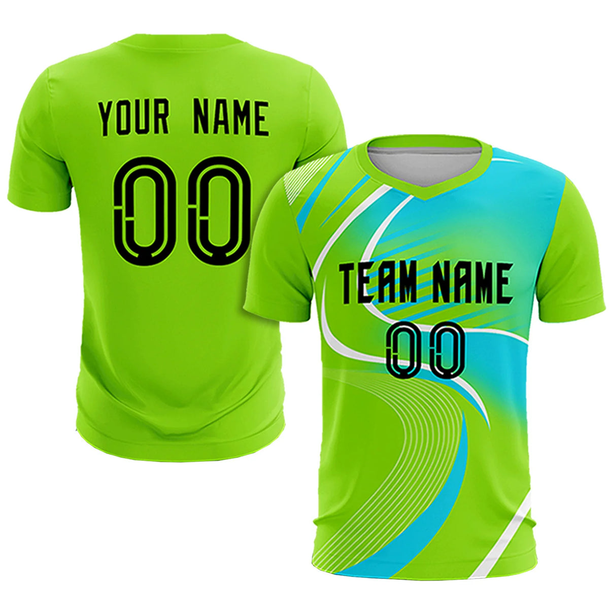 Custom Neon Green White-Sky Blue Casual Printing Sportswear Soccer Sets Jersey