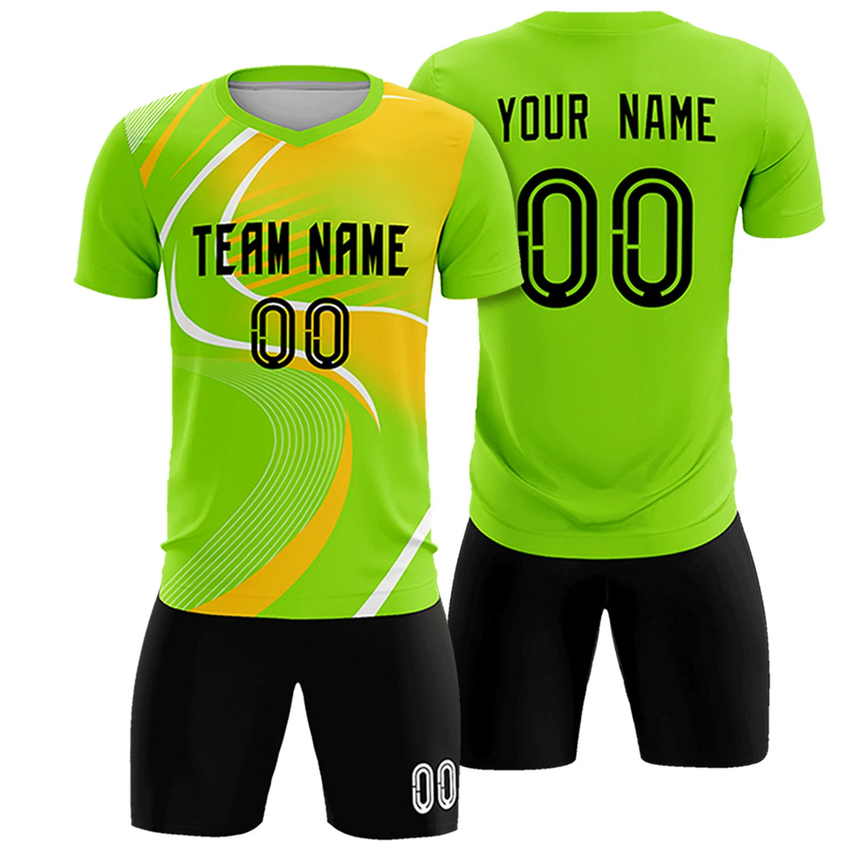 Custom Neon Green White-Gold01 Casual Printing Sportswear Soccer Sets Jersey
