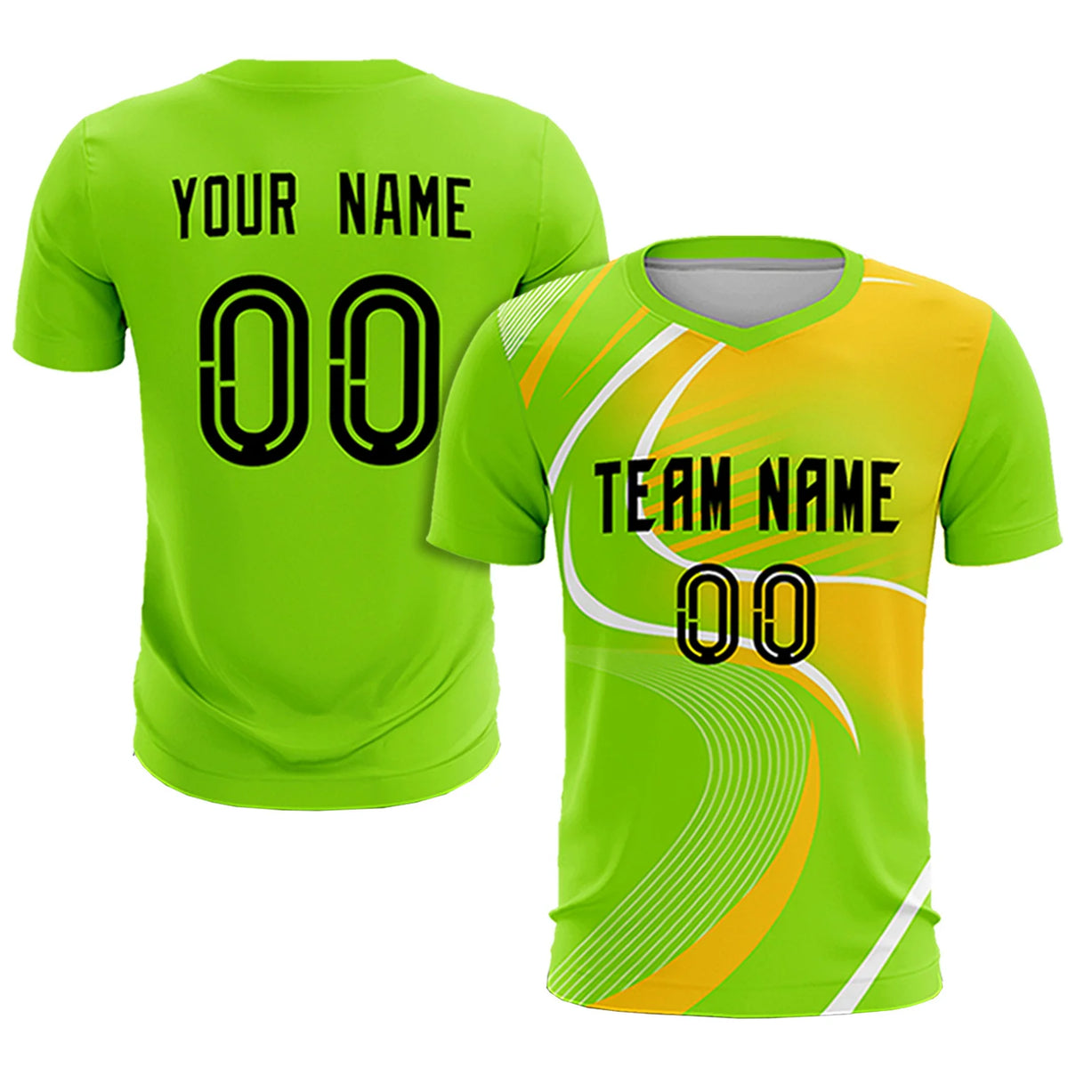 Custom Neon Green White-Gold01 Casual Printing Sportswear Soccer Sets Jersey