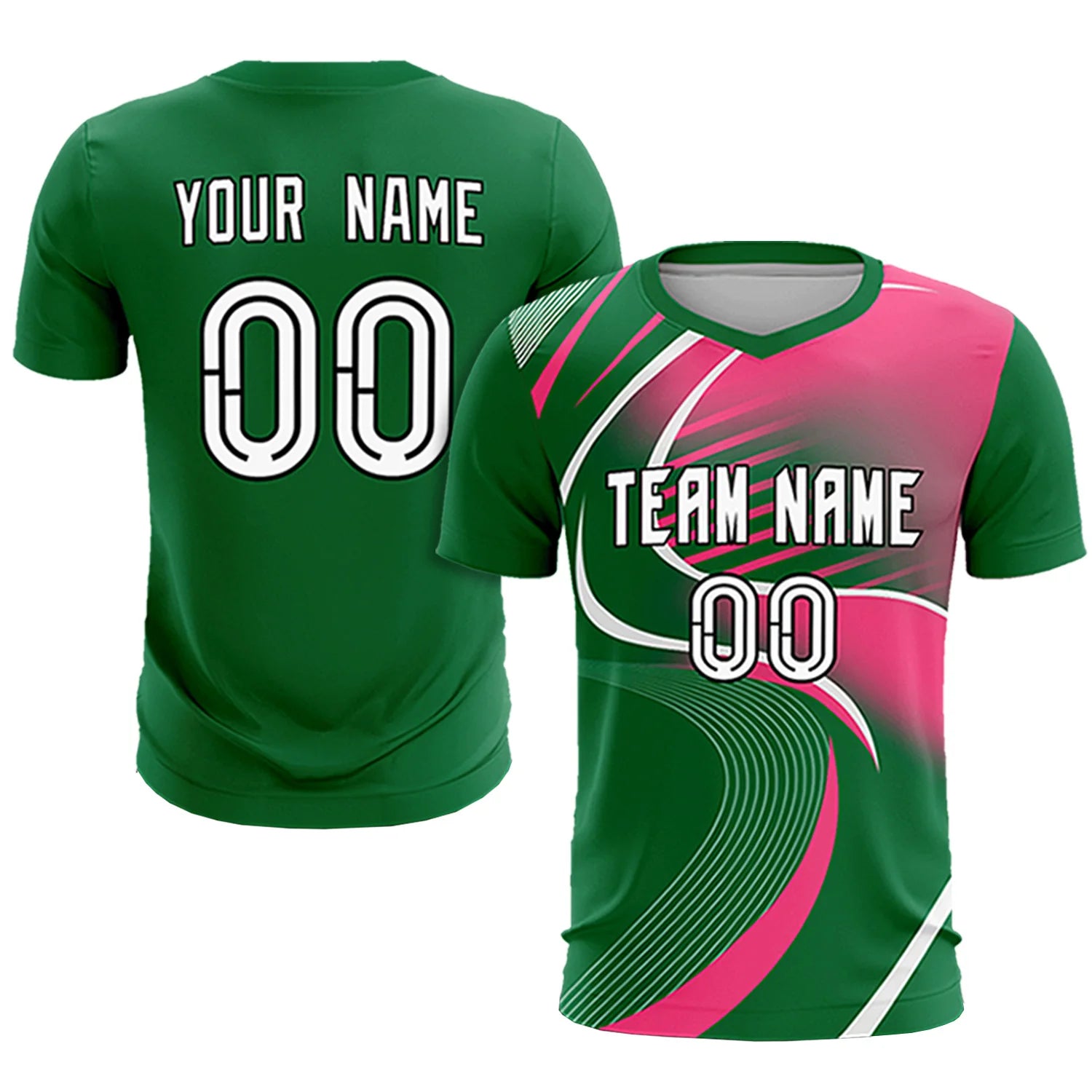 Custom Kelly Green White-Pink Casual Printing Sportswear Soccer Sets Jersey
