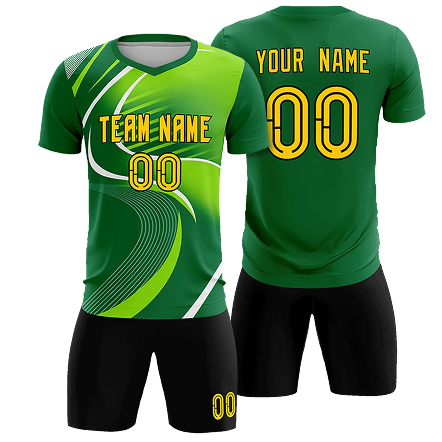Custom Kelly Green White-Neon Green Casual Printing Sportswear Soccer Sets Jersey