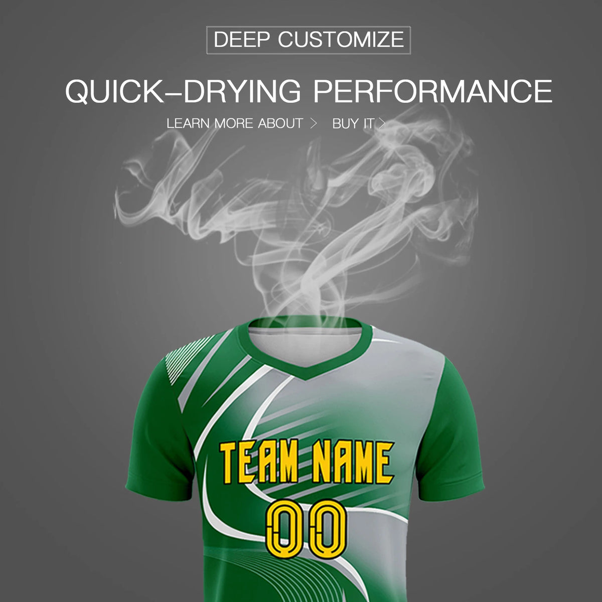 Custom Kelly Green White-Gray Casual Printing Sportswear Soccer Sets Jersey