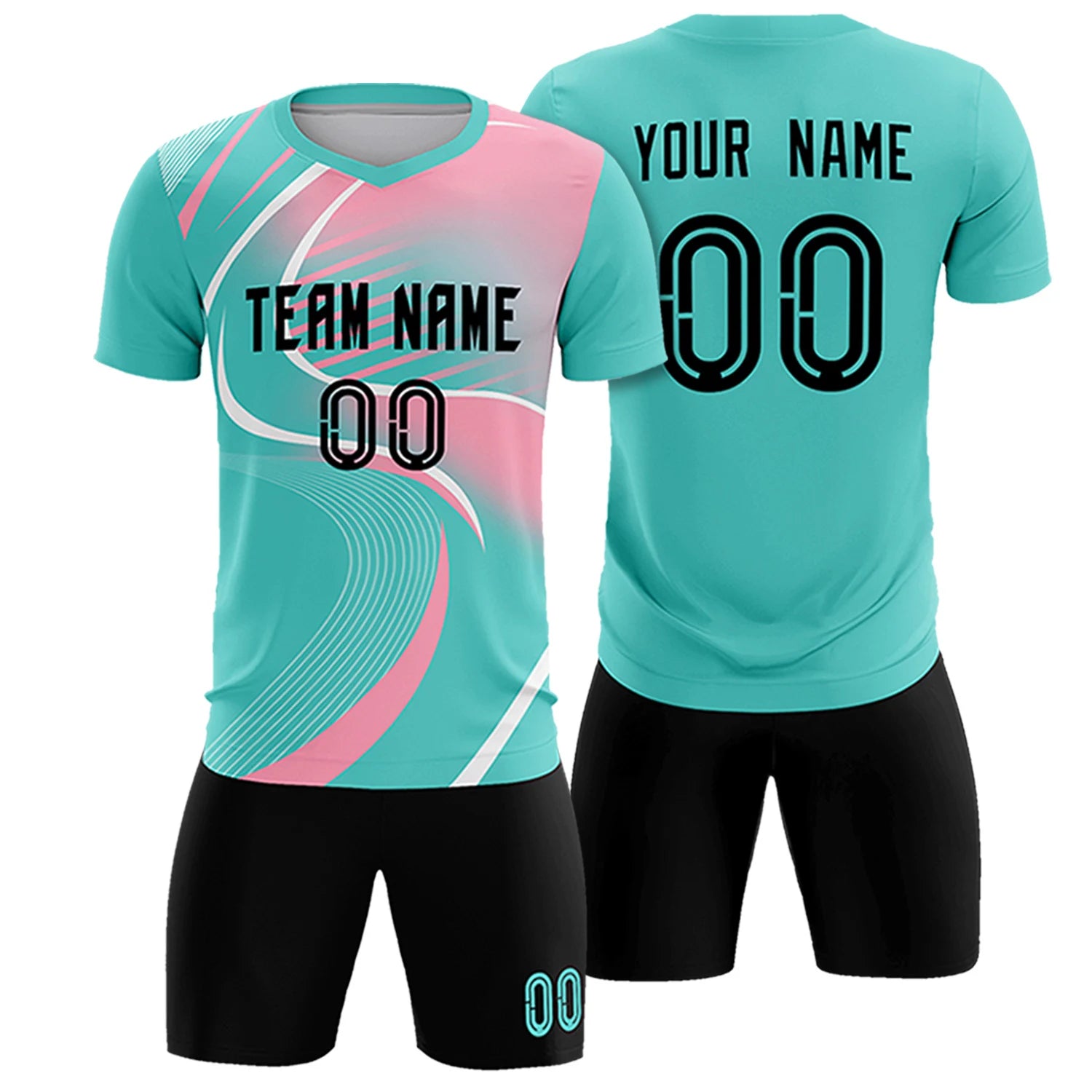 Custom Bright Green White-Pink Casual Printing Sportswear Soccer Sets Jersey