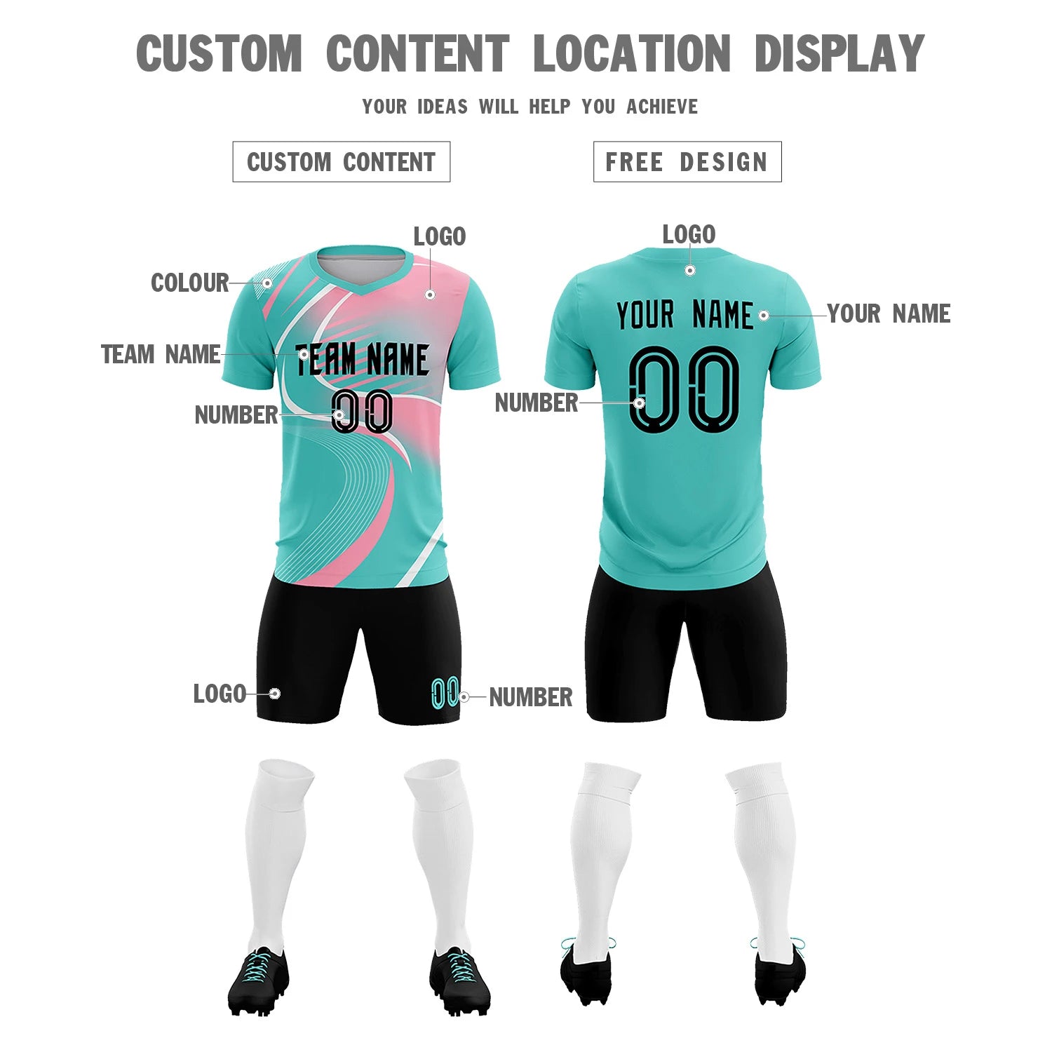 Custom Bright Green White-Pink Casual Printing Sportswear Soccer Sets Jersey