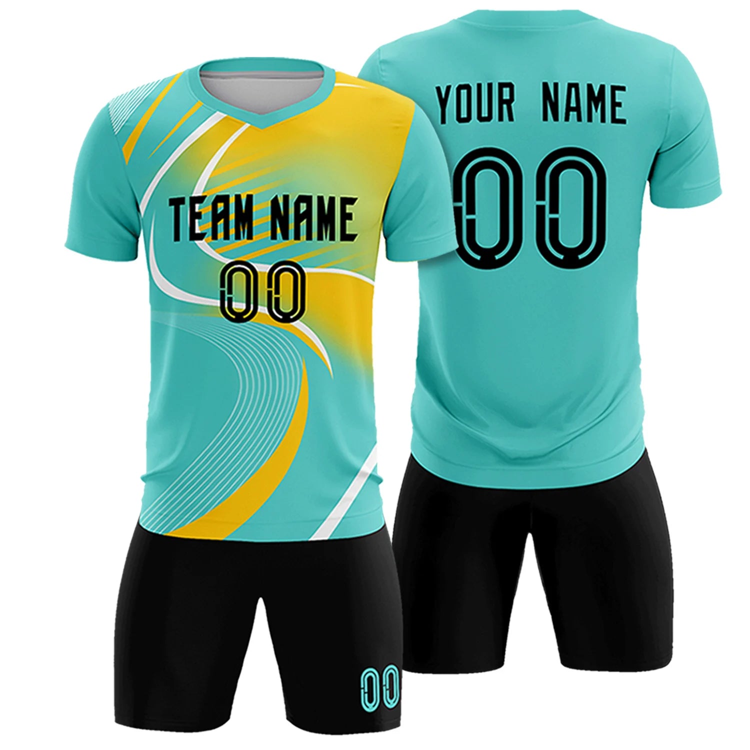 Custom Bright Green White-Gold01 Casual Printing Sportswear Soccer Sets Jersey