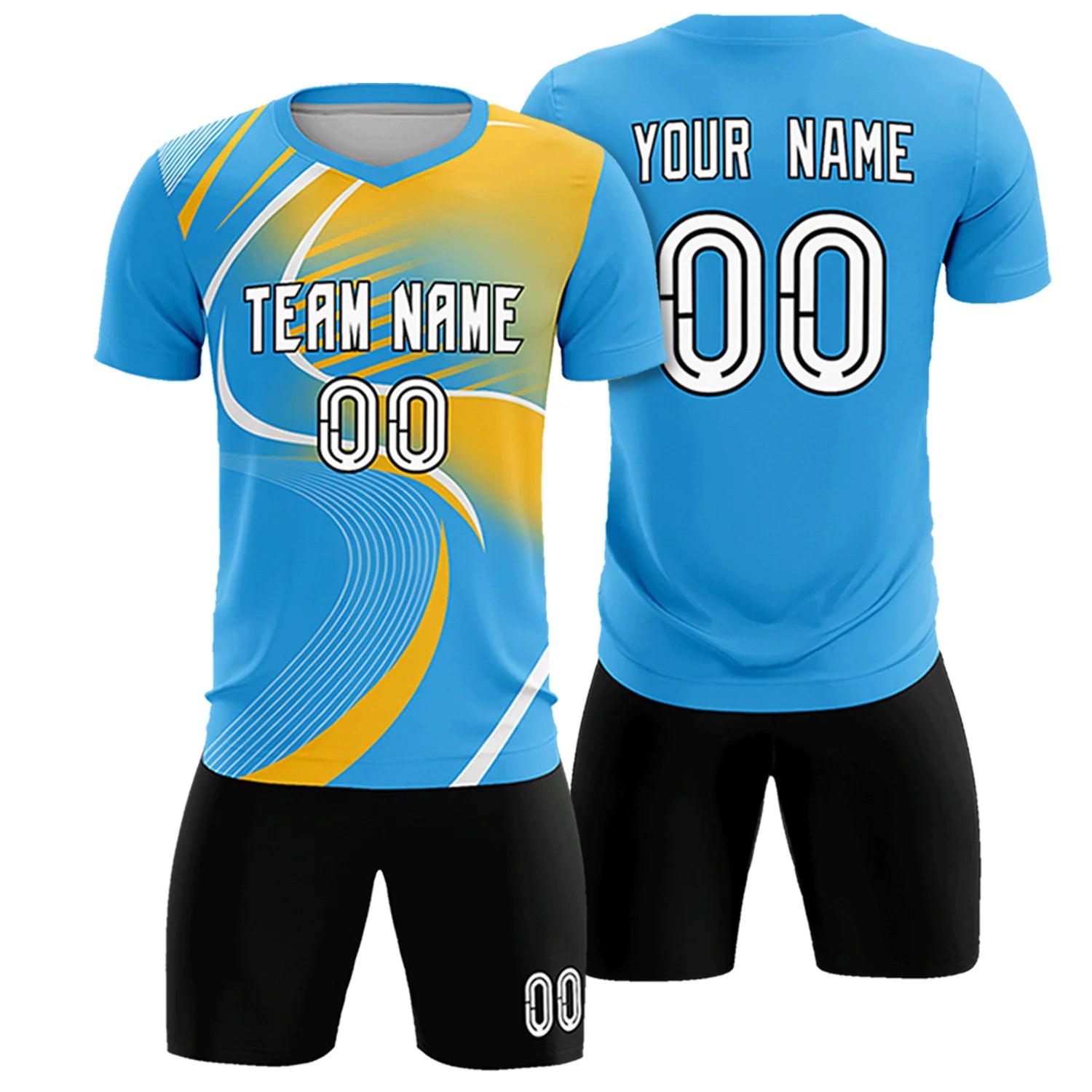 Custom Powder Blue White-Gold01 Casual Printing Sportswear Soccer Sets Jersey