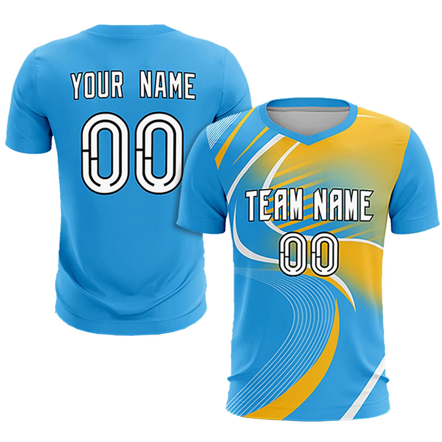 Custom Powder Blue White-Gold01 Casual Printing Sportswear Soccer Sets Jersey