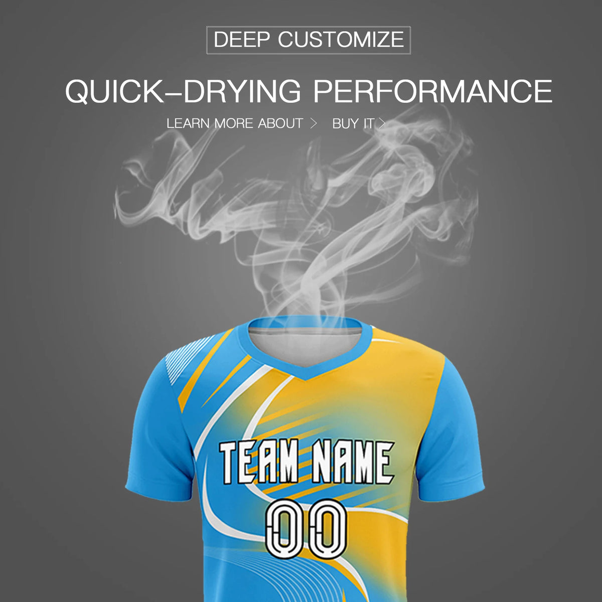 Custom Powder Blue White-Gold01 Casual Printing Sportswear Soccer Sets Jersey