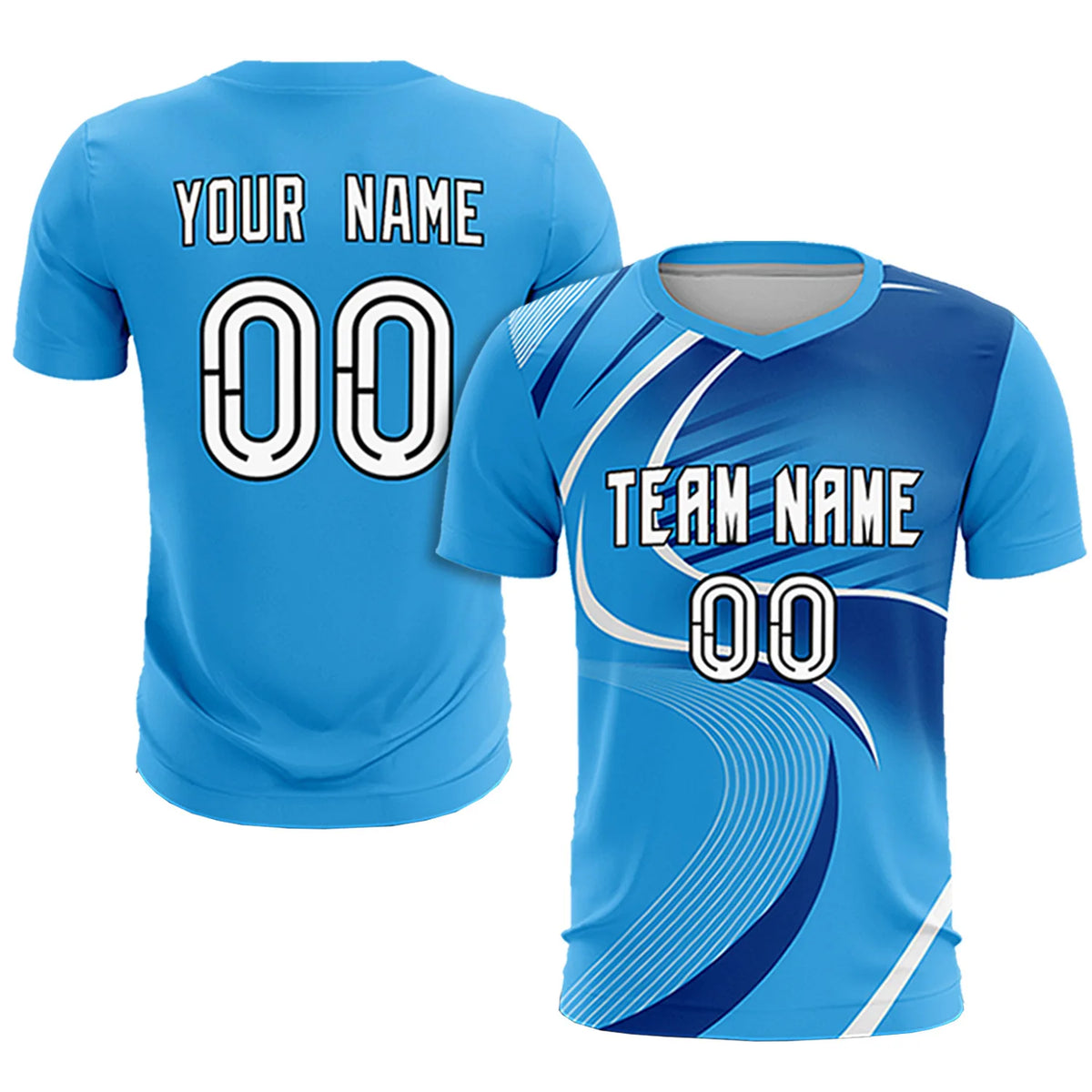 Custom Powder Blue White-Navy Casual Printing Sportswear Soccer Sets Jersey