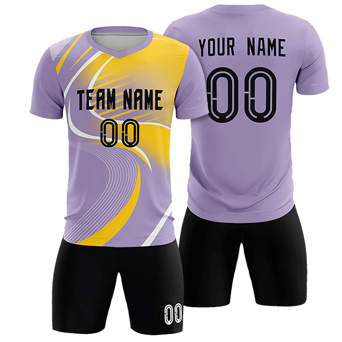 Custom Light Purple White-Gold01 Casual Printing Sportswear Soccer Sets Jersey
