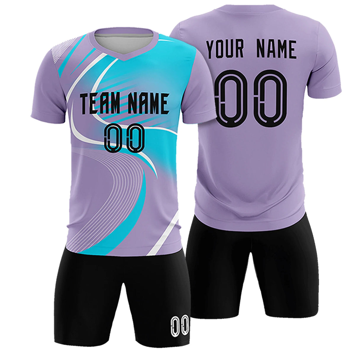 Custom Light Purple White-Sky Blue Casual Printing Sportswear Soccer Sets Jersey