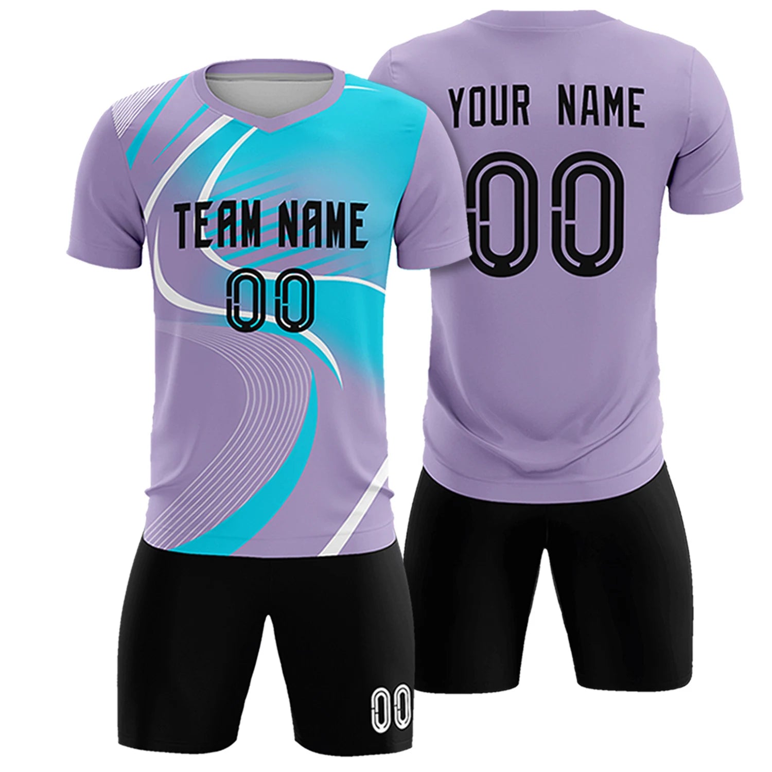Custom Light Purple White-Sky Blue Casual Printing Sportswear Soccer Sets Jersey