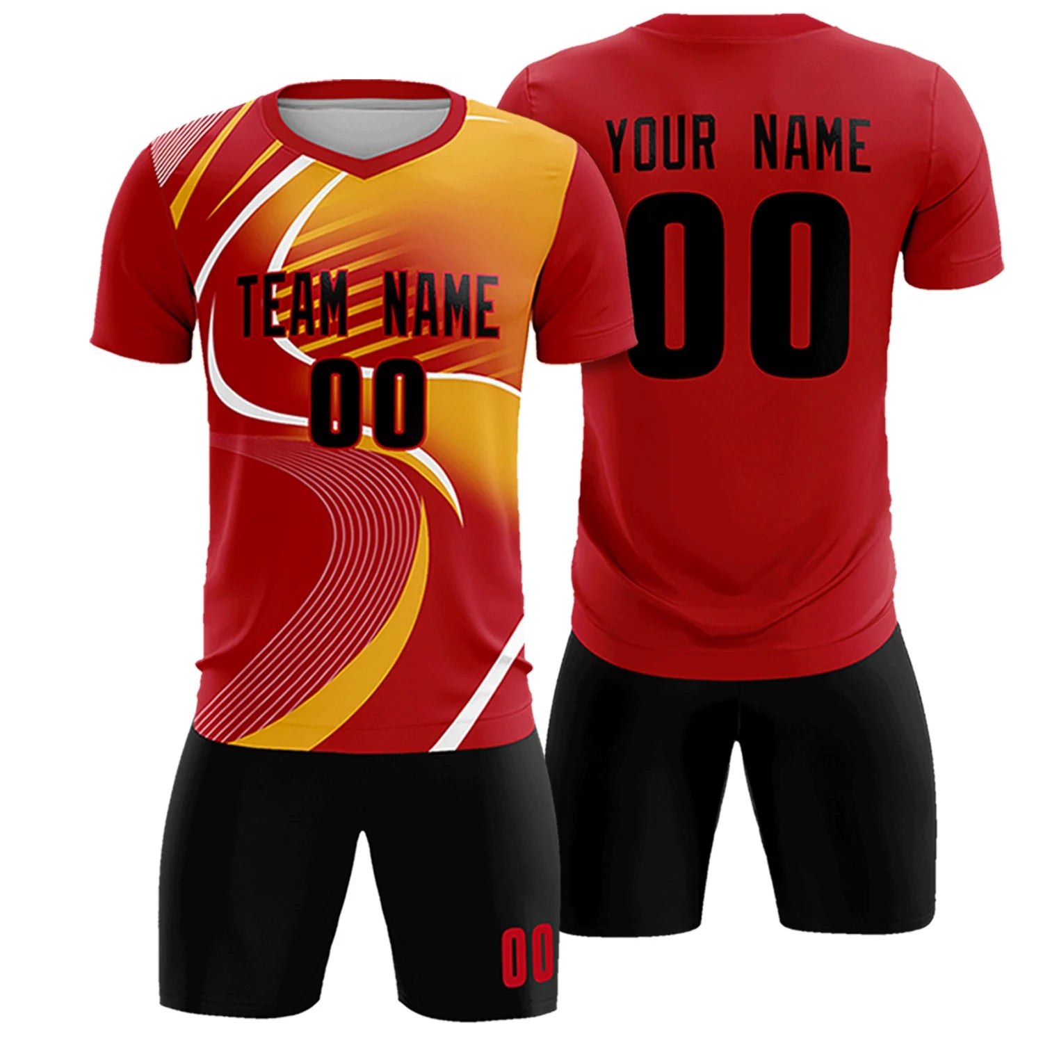 Custom Red White-Yellow Casual Printing Sportswear Soccer Sets Jersey