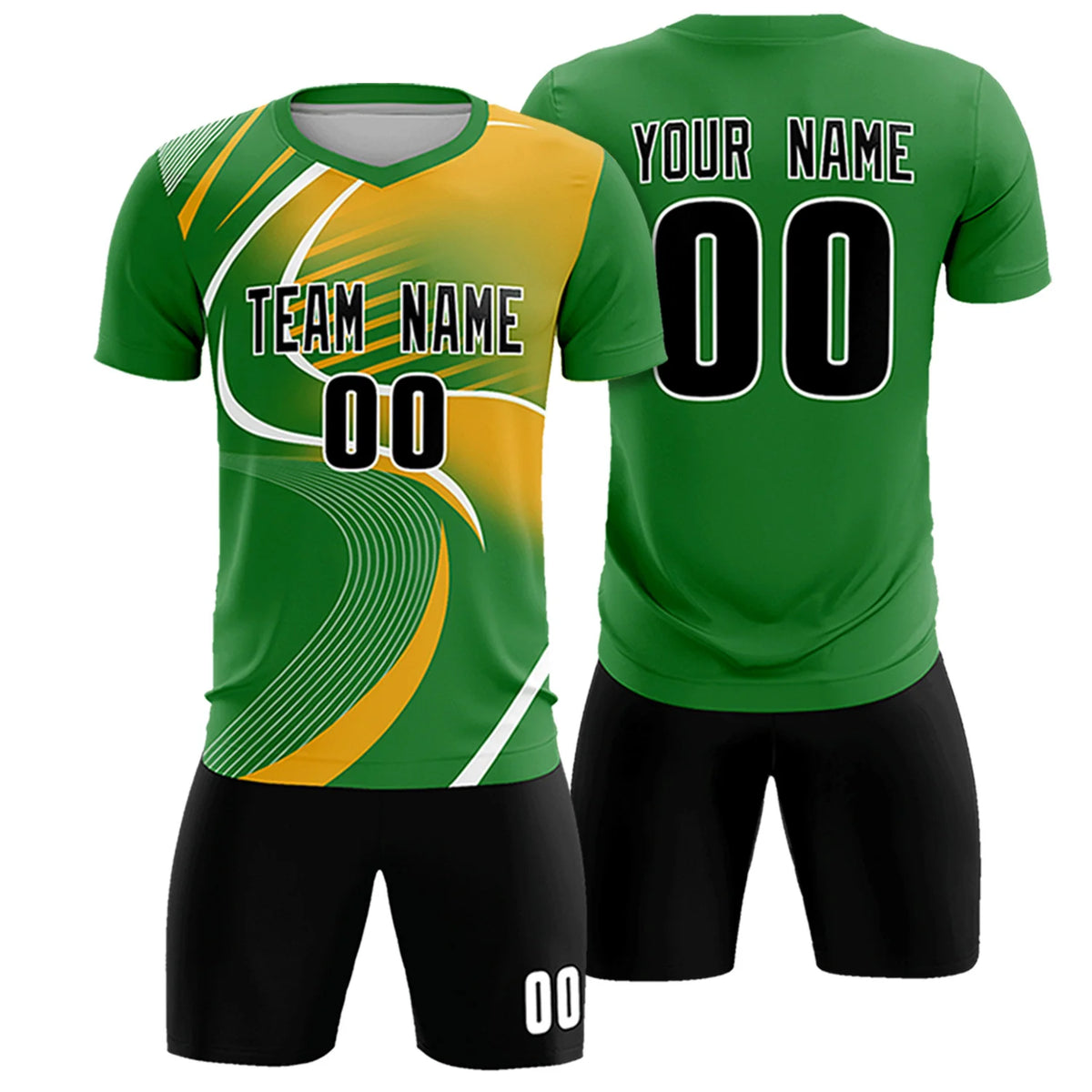 Custom Kelly Green White-Yellow Casual Printing Sportswear Soccer Sets Jersey