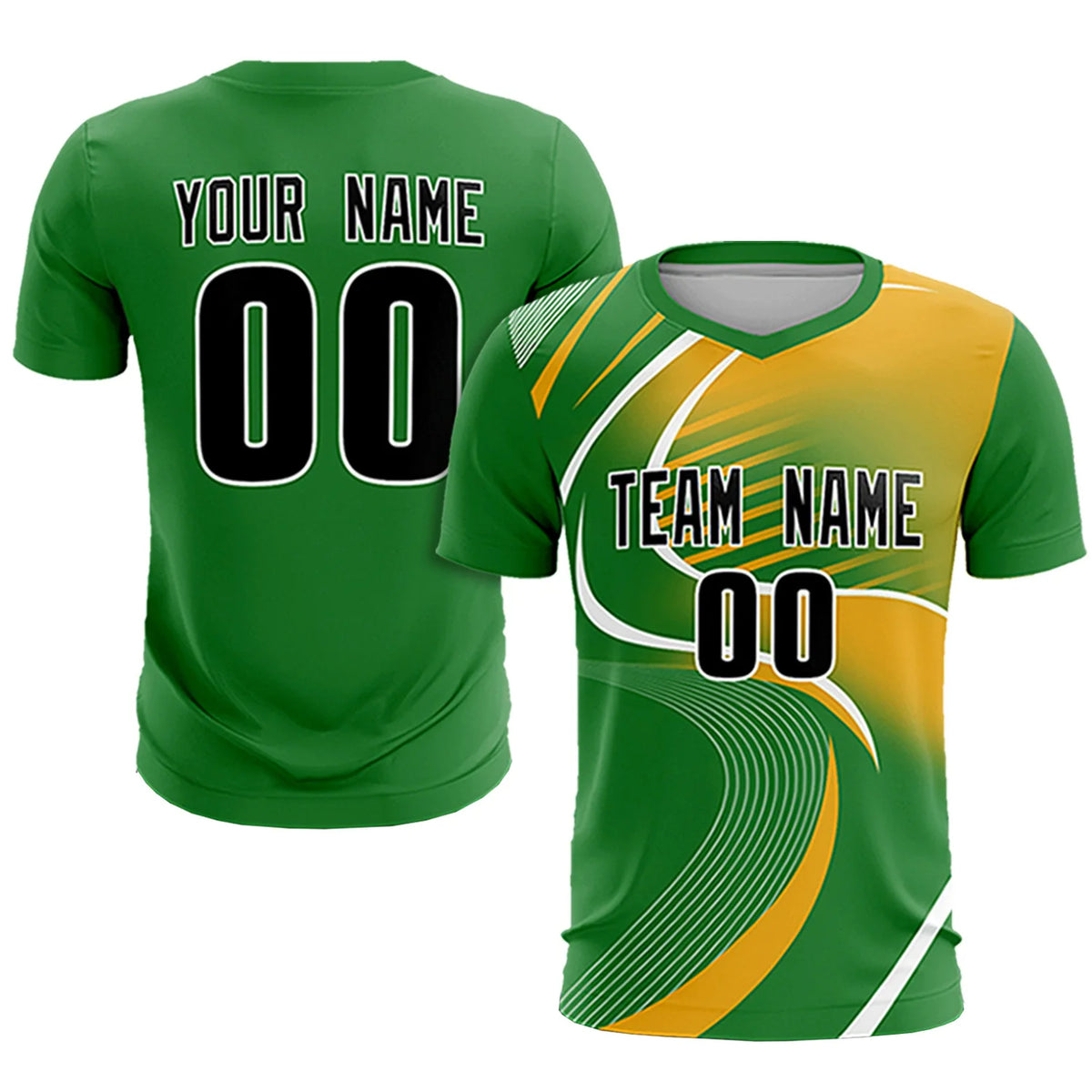 Custom Kelly Green White-Yellow Casual Printing Sportswear Soccer Sets Jersey