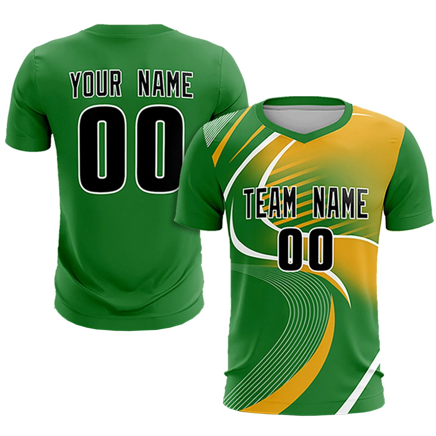 Custom Kelly Green White-Yellow Casual Printing Sportswear Soccer Sets Jersey