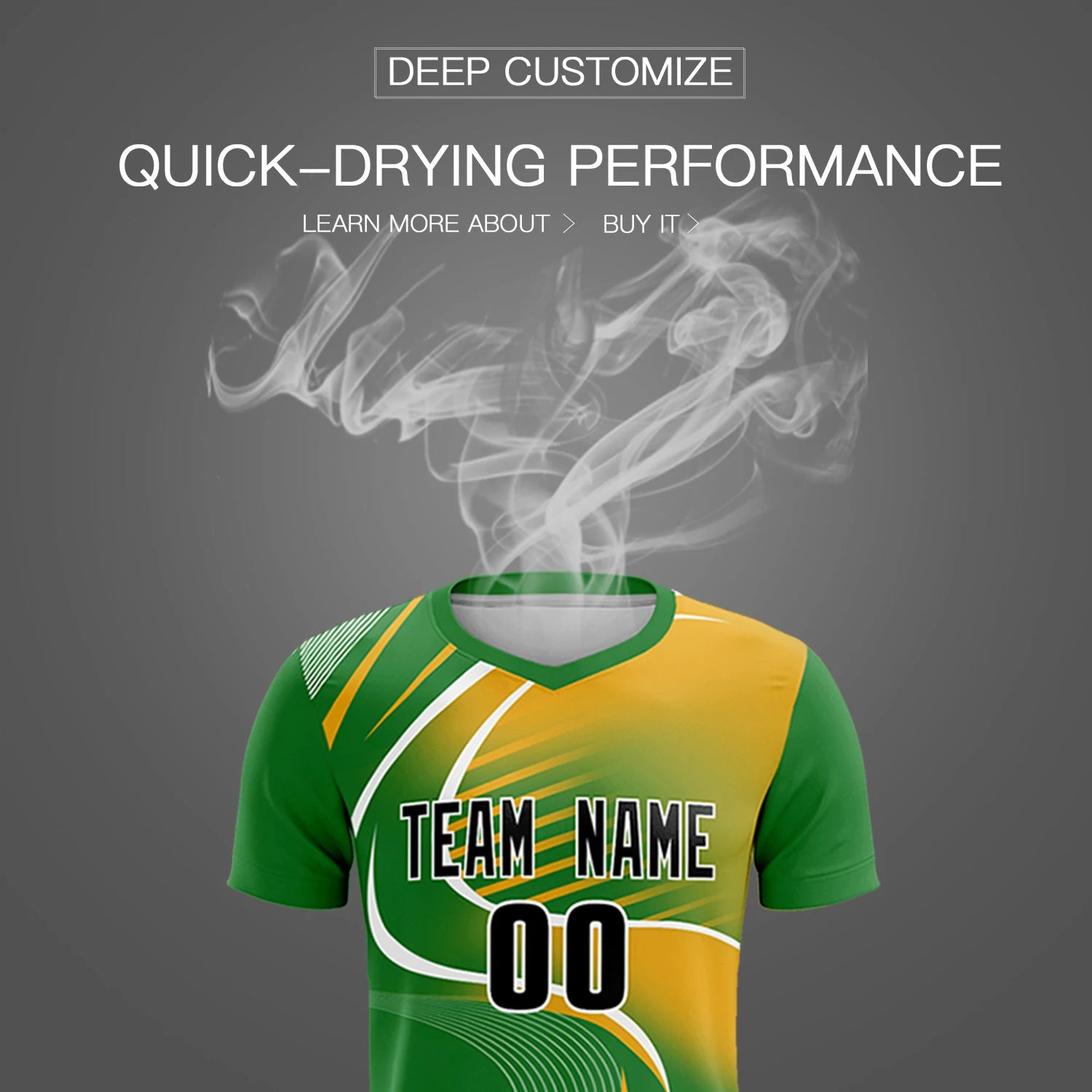 Custom Kelly Green White-Yellow Casual Printing Sportswear Soccer Sets Jersey